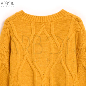 Pulls classiques vintage à manches longues pour hommes, style fait main, jaune moutarde, col rond doux, tricot épais de haute qualité, pour l'hiver - Product Image 6