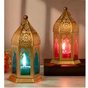 Vintage Gold Metal Hanging <b>Lantern</b> With Hollow Cutout Design Decorative <b>Tea</b> <b>Light</b> Candle Holder For Home Living Room And Outdoor - Product Image 3