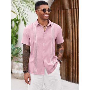 Camisas Guayaberas Cubanas para Hombre 2025, Rayadas, Casuales, de Verano, para Playa o Boda, Bordadas, de Lino, Manga Corta, Cuello con Botones, Talla XL - Product Image 3