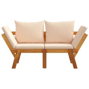 Banc de jardin en bois d'acacia avec coussins beiges pour usage en terrasse - Product Image 4