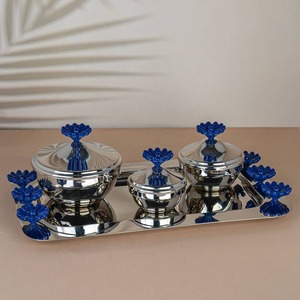 Modern Luxury Metal <b>Containers</b> with Blue Floral Lids Airtight Food <b>Storage</b> Set for Kitchen Party Use - Product Image 1