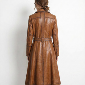 Elegante Gabardina de Piel Sintética con Cinturón, Manga Larga, Cuello Vuelto, Color Sólido, Ropa Exterior de Otoño para Mujer - Product Image 3