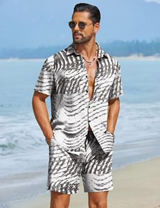 Ensemble élégant pour homme, chemise à manches courtes à imprimé tropical, short de plage assorti, tenue décontractée estivale colorée, ensemble deux pièces pour homme - Product Image 1