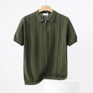 เสื้อโปโลแขนสั้นผู้ชายสีขาว ทรงปกติ ดีไซน์ลายริบ สีพื้น สไตล์ลำลอง - Product Image 3