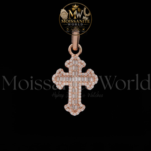 Pendentif croix en moissanite taille baguette, argent sterling 925 plaqué rhodium, style hip-hop, bijou unisexe pour cadeau et soirée - Product Image 2
