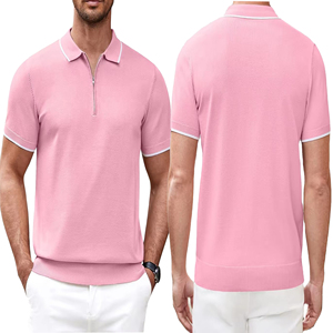 Camisa para Hombre al por Mayor, Color Rosa Claro, con Ribete Blanco en Cuello y Puños, Cierre de Media Cremallera Metálica, 100% Algodón Tejido - Product Image 3