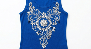 Blue <b>Rhinestone</b> <b>Crop</b> Tank <b>Top</b> Sleeveless Women's Floral Logo Casual Party Tee - Product Image 3