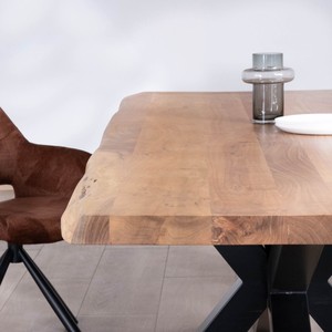Mesa de comedor de alta gama Vandana Ivory Shape con tablero de madera gruesa y patas metálicas 3D, 240 cm - Product Image 4