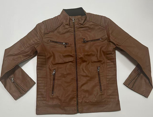 Men's Brown PU Leather Jacket Casual Zipper Closure Turn-<b>down</b> Collar Regular Fit Autumn Wear - Product Image 5