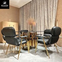 Ensemble de table à manger ronde en verre avec cadre en acier inoxydable doré de luxe de haute qualité pour la salle à manger à domicile