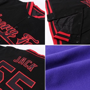 Custom <b>Purple</b> Pink Black <b>Varsity</b> Letterman <b>Jacket</b> Wholesale Two Tone Full Snap Bomber Unisex College Team Fashion Sport Coat - Product Image 5