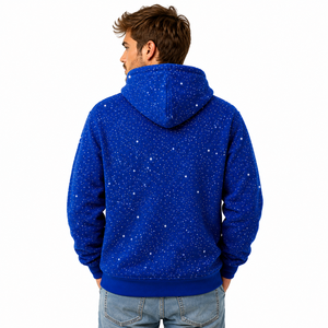 Sweat-shirt à capuche zippé pour homme, bleu, avec strass, style personnalisé, sweat-shirt à capuche entièrement zippé, streetwear décontracté pour l'hiver - Product Image 4