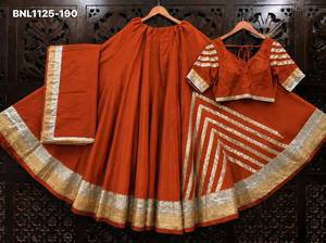 Lehenga de seda romana de alta calidad con patrón de encaje Gota Patti y borde con vuelo completo, conjunto de choli a juego, listo para usar, moda femenina. - Product Image 4