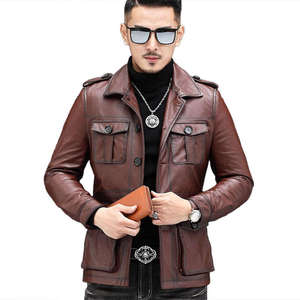 New Arrival Customized Unisex Winter Leather Jacket Breathable <b>Covered</b> <b>Button</b> Closure Casual Style - Product Image 1