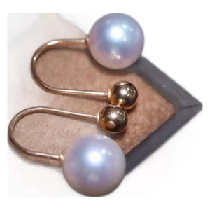 Boucles d'oreilles en or 18 carats avec perles d'Akoya d'eau douce de 8 à 8,5 mm, perles parfaitement presque impeccables, élégantes et tendance, forte brillance, peuvent être tirées - Product Image 5