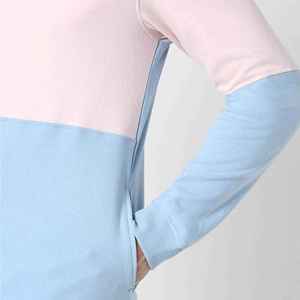 เสื้อสเวตเชิ้ตคอกลมบล็อกสีสำหรับผู้ชาย ทรงปกติ แขนยาว ถักทอ สไตล์ลำลองสำหรับฤดูใบไม้ร่วง สีฟ้า ชมพู ขาว - Product Image 2