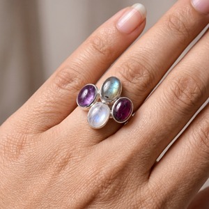 Natural Multi Gemstone <b>Ring</b> Handmade 925 Sterling Silver Moonstone Amethyst Labradorite <b>Statement</b> Jewelry - Product Image 3