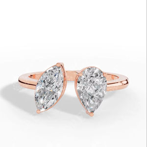 Anillo de Dos Piedras de Diamantes Cultivados en Laboratorio con Corte Pera y Marquise Toi Et Moi de Primera Calidad, Oro de 18K, Fabricante de Joyería Fina al por Mayor OEM - Product Image 1