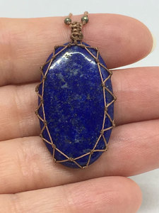 Handmade Macrame <b>Lapis</b> <b>Lazuli</b> <b>Pendant</b> Necklace Natural Blue Stone Bohemian Jewelry Women Gift - Product Image 3