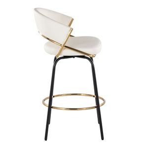 Sgabello da Bar Jie 26 Pollici Contemporaneo con Altezza Fissa e Base Girevole in Metallo Dorato, Seduta in Ecopelle Bianca, Gambe in Metallo Nero - Product Image 3