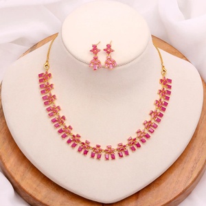 Royal Flower Hanging Ruby Necklace Set Luxury Wedding Party Jewelry - Product Image 1