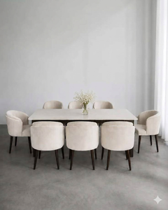 Modern Minimalist <b>Dining</b> Room Set 8 Piece Marble <b>Top</b> <b>Table</b> with Upholstered Chairs Solid Back Design for Home Use - Product Image 2