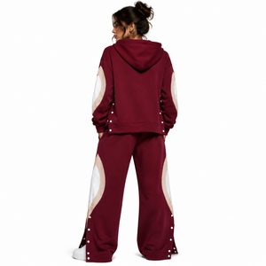 Ensemble de survêtement oversize pour femme avec anorak à capuche décontracté à fentes latérales et pantalon ample, broderie personnalisée DTG en tissu éponge - Product Image 2
