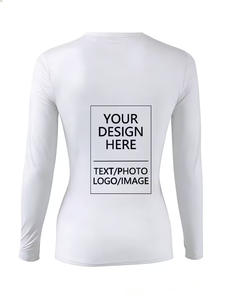 Women's Long-Sleeve Custom Printed V-Neck T-Shirt with Logo Design Left Chest Back Regular Fit Knitted 100% Cotton Casual Wear - Product Image 3