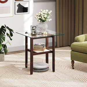 24-Inch 2-Tier <b>Square</b> Glass Coffee Table with Storage <b>Shelf</b> As a Center Table - Product Image 3