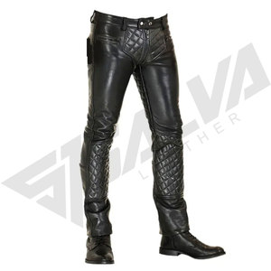 กางเกงหนังสำหรับขี่มอเตอร์ไซค์ SALVA LEATHER สีดำสำหรับผู้ชาย ทรงตรง เอวกลาง ปิดด้วยเชือกผูก กันน้ำ เหมาะสำหรับฤดูหนาว - Product Image 2
