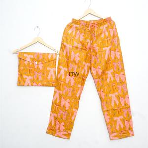 Conjunto de Pijama de 2 Piezas para Mujer, 100% Algodón, Ecológico, Transpirable, Estampado a Mano, Cuello Camisero, Mangas Largas - Product Image 4