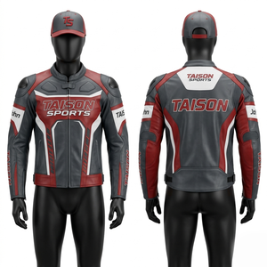 Maillot de moto en cuir véritable premium 320 GSM, design à panneaux rembourrés noir et argent, logo personnalisé embossé, coupe racing. - Product Image 2