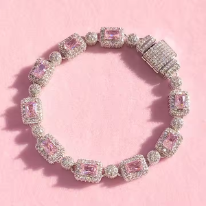 Women 925 <b>Silver</b> Lab Created Diamond Plate <b>Bracelet</b> Fancy Round Brilliant Cut 10 Gram Premium Modern Jewelry Accessory - Product Image 2