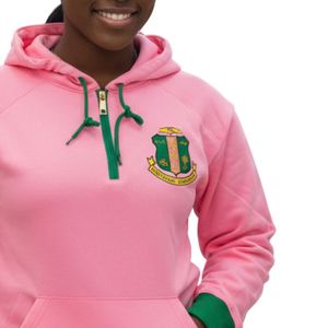 Sudadera con Capucha Rosa Q Zip con Detalles Gráficos Verdes, Sudadera de Felpa de Algodón de Manga Larga Informal para Mujer - Product Image 3