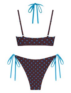 Ensemble bikini à pois pour femmes, maillot de bain double couche à col licou, colorblock, avec liens latéraux, 2 pièces - Product Image 2