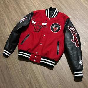 Bull Varsity Jacket Lettermen Men <b>Red</b> Body Black Sleeve Embroidered Logo Casual Windproof Heated <b>Wool</b> Lining Autumn/Winter - Product Image 6