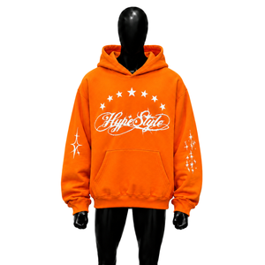 เสื้อฮู้ดดี้สีส้มทรงโอเวอร์ไซส์ สไตล์สตรีทแวร์ ลายกราฟิก พิมพ์ลายดาว  ผ้าฟลีซ  แบบสวมหัว  ยูนิเซ็กส์  แฟชั่นลำลอง  พร้อมโลโก้ - Product Image 1