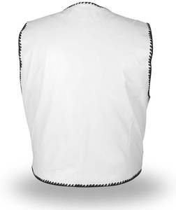 <b>Men's</b> <b>White</b> V-neck <b>Vest</b> With Black Trim And Metal Buckles Formal Outer Wear Spring Cotton Woven Solid Pattern - Product Image 6