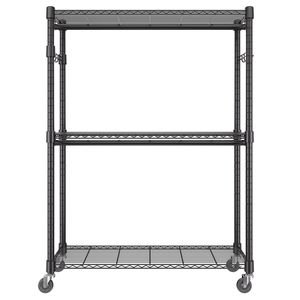 Appendiabiti Portatile Robusto con Ruote, 3 Ripiani, 2 Aste, 2 Coppie di Ganci Laterali, Altezza Regolabile - Product Image 1