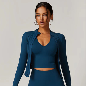 Veste de yoga légère pour femme, extensible dans quatre directions, écologique, manches longues, col montant, coupe seconde peau, haut d'entraînement fitness - Product Image 4