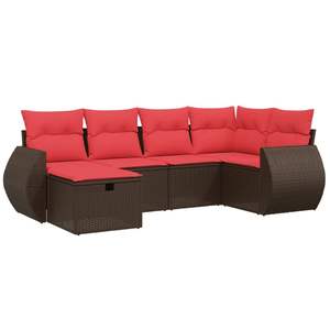 Ensemble de canapés de patio en polyrotin marron, 6 pièces, avec coussins, meubles d'extérieur durables - Product Image 2