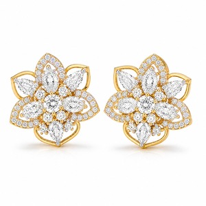 Boucles d'oreilles clous en diamant taille marquise en forme de fleur, plaqué or 18 carats, bijoux de luxe pour femme, pour mariage - Product Image 4