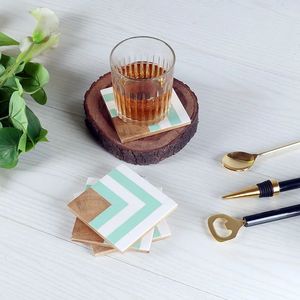 Resin <b>Square</b> Coasters <b>Set</b> with Mint Green Chevron Design Modern Non Slip Mats for Table Decoration - Product Image 4