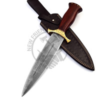 Nouvelle édition artisanale de couteau de chasse et de cérémonie à double tranchant en acier Damas de 14 pouces, manche en bois, le meilleur couteau de camping pour l'extérieur