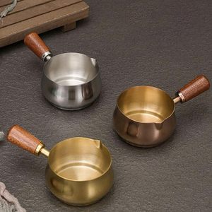 Stainless Steel Mini Sauce Pan Wooden Handle Non Stick Induction Base Modern <b>Small</b> Cooking <b>Pot</b> for Camping Tea Coffee Milk - Product Image 1