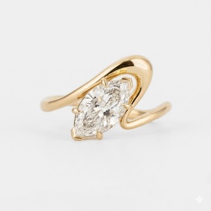 แหวนหมั้นเพชรเม็ดเดี่ยวทรงมาร์คีส์ 1.5 กะรัต ชุบทองคำ 18K ได้รับการรับรอง พร้อมวงแหวนโค้งลายคลื่น ประดับเพชรเลี้ยงในห้องปฏิบัติการ เหมาะสำหรับสวมใส่ทุกวัน - Product Image 1