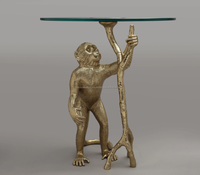 Table d'appoint traditionnelle en aluminium finition or avec plateau en verre flotté transparent, pour chambre, salon, hôpital, Azora, respectueuse de l'environnement