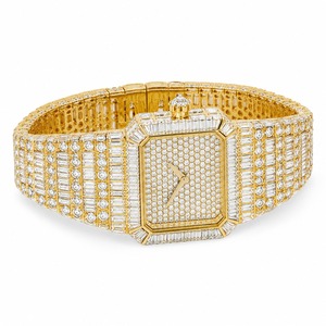 Luxury Women's <b>Diamond</b> <b>Watch</b> Yellow Gold Case Rectangle Quartz Analog Bracelet - Product Image 1