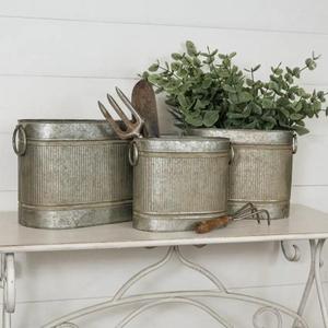 Decorative Galvanized Planter <b>Pot</b> For Home Garden Balcony Patio Outdoor Indoor <b>Plants</b> Flowers Greenery Landscaping - Product Image 3