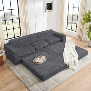 Divano Componibile Moderno Minimalista a L con Seduta Sinistra in Velluto a Coste, Divano Letto Comprimibile Stile B - Product Image 4
